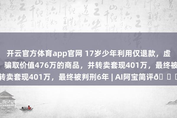开云官方体育app官网 17岁少年利用仅退款，虚假退货11900多单，骗取价值476万的商品，并转卖套现401万，最终被判刑6年 | AI阿宝简评😎