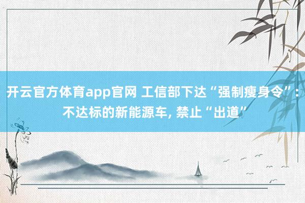 开云官方体育app官网 工信部下达“强制瘦身令”: 不达标的新能源车, 禁止“出道”