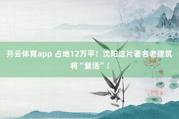 开云体育app 占地12万平！沈阳这片著名老建筑将“复活”！