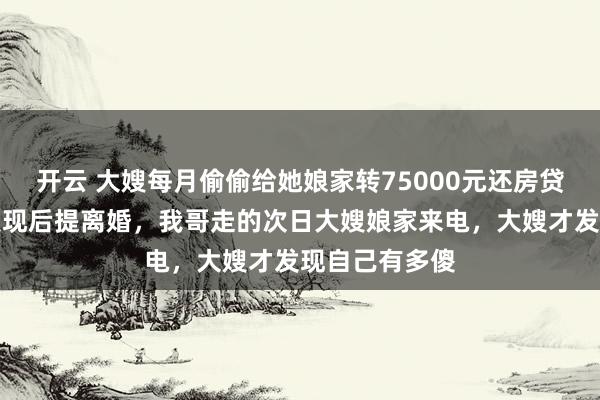 开云 大嫂每月偷偷给她娘家转75000元还房贷车贷，我哥发现后提离婚，我哥走的次日大嫂娘家来电，大嫂才发现自己有多傻