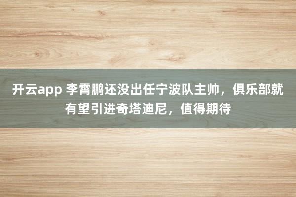 开云app 李霄鹏还没出任宁波队主帅，俱乐部就有望引进奇塔迪尼，值得期待