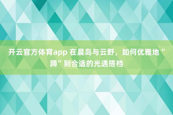 开云官方体育app 在晨岛与云野，如何优雅地“蹲”到合适的光遇搭档