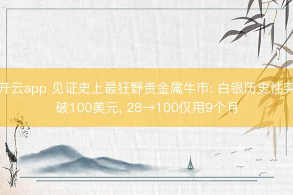 开云app 见证史上最狂野贵金属牛市: 白银历史性突破100美元, 28→100仅用9个月