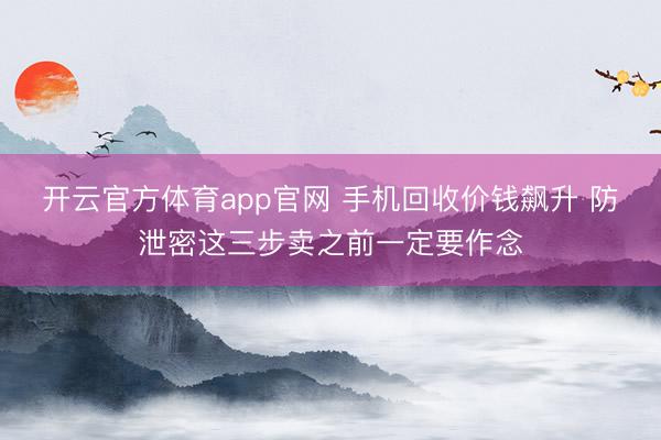 开云官方体育app官网 手机回收价钱飙升 防泄密这三步卖之前一定要作念