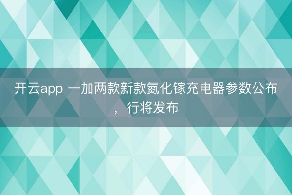 开云app 一加两款新款氮化镓充电器参数公布，行将发布