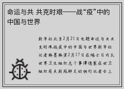 命运与共 共克时艰——战“疫”中的中国与世界