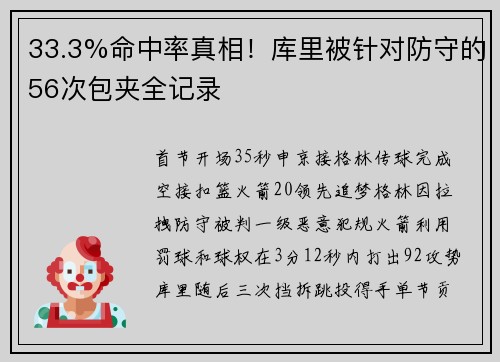 33.3%命中率真相！库里被针对防守的56次包夹全记录